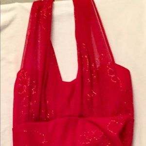 RED HALTER COCKTAIL DRESS